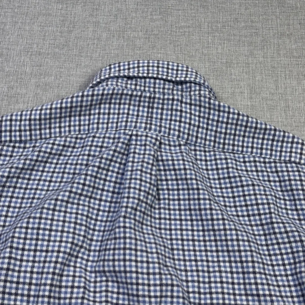 Ralph Lauren Flannel Button Shirt Mens Medium Blue Check Long Sleeve Suede Elbow